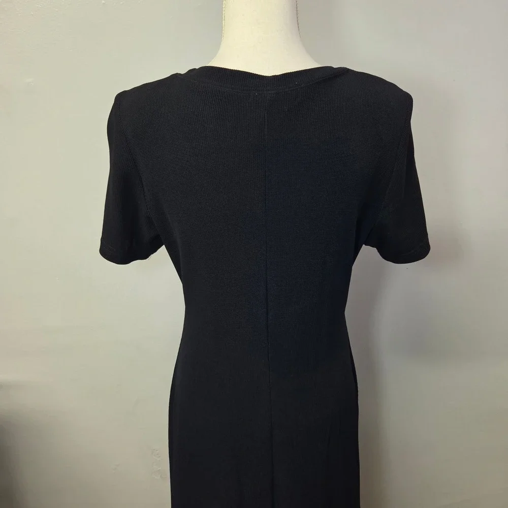 Dressbarn Womens Vintage Black Ribbed Knit Short Sleeve Sheath Dress Size 14‎